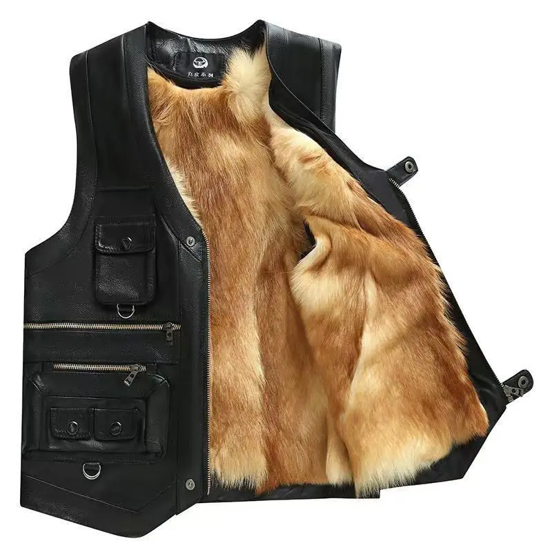 Men's Winter Wool Lining Coat Cotton Coat Vest Padded Vest Pocket Zipper Thicken Warm Casual Design Fashion New Niche Versatile