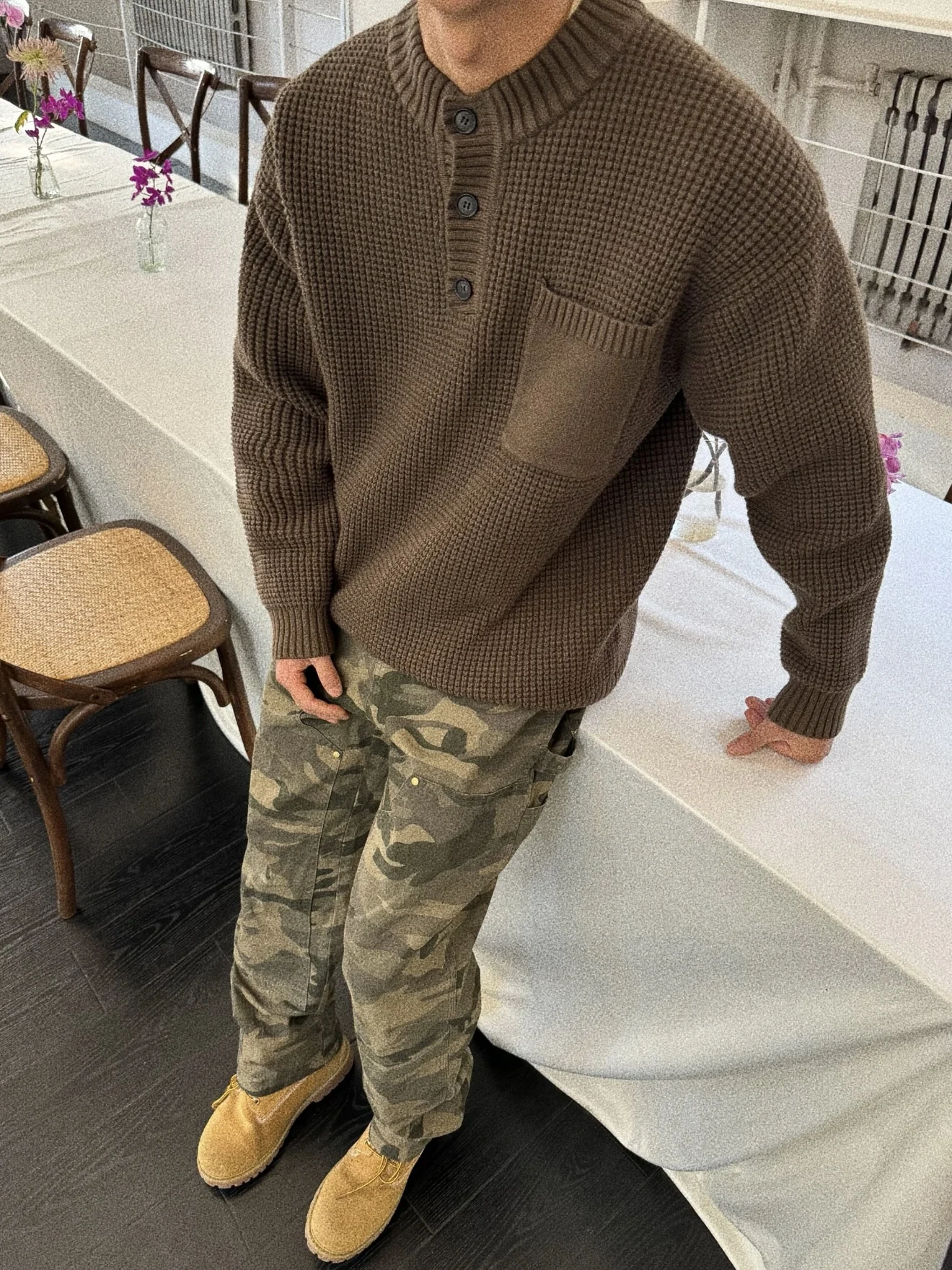 

Трикотаж с воротником Генри в стиле ретро, мужской круглый свитер Ne Color Lazy, осень-зима, универсальный повседневный длинный свитер из полиэфирного волокна