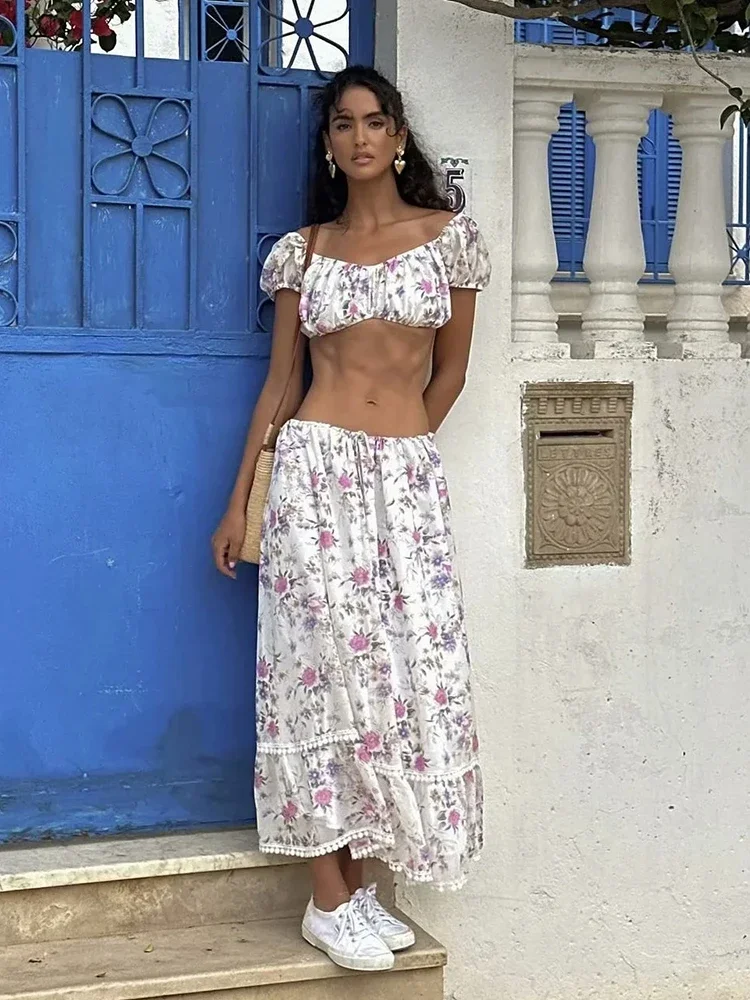 Conjunto de saia de renda vestido de verão feminino praia férias sexy algodão combinando conjunto roupas primavera branco 2 pçs vestidos feminino conjunto 2024