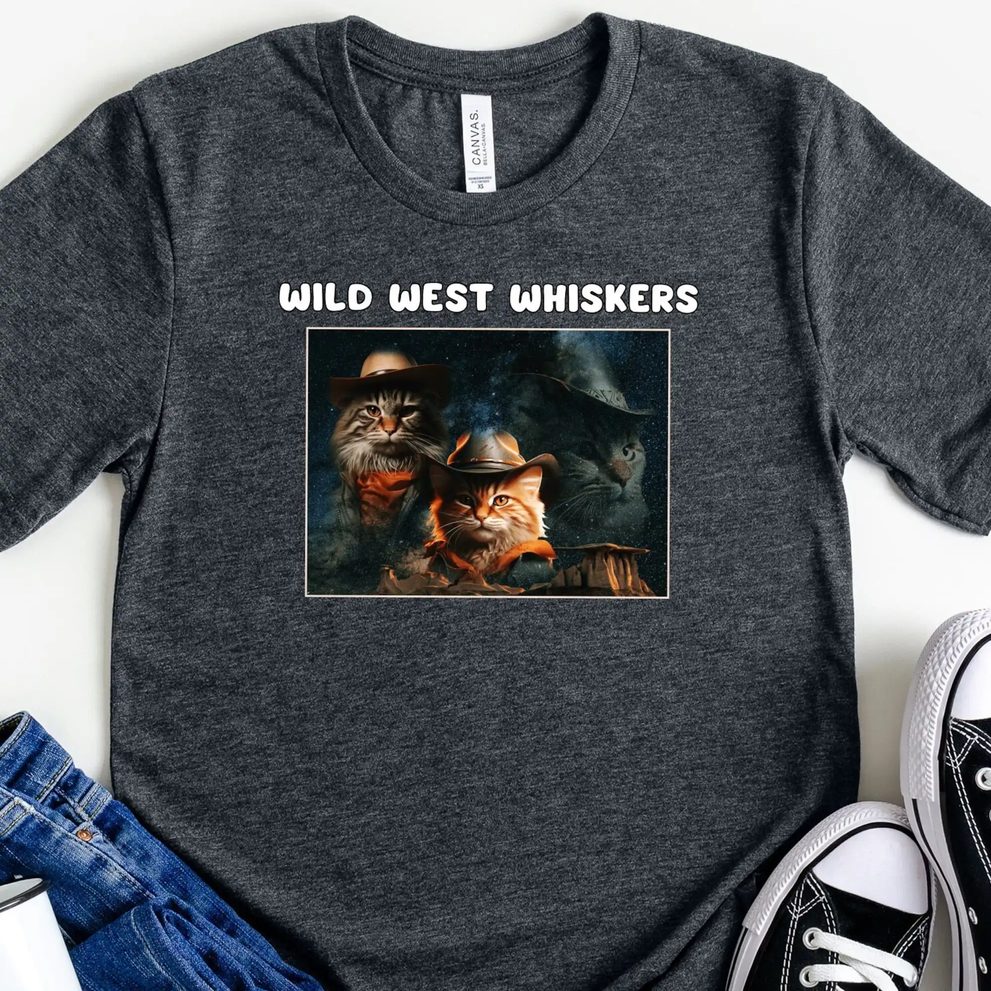 Wild West Whiskers Hilarious Cat T Shirt Themed Presents Funny Meme Galaxy Crazy Lady