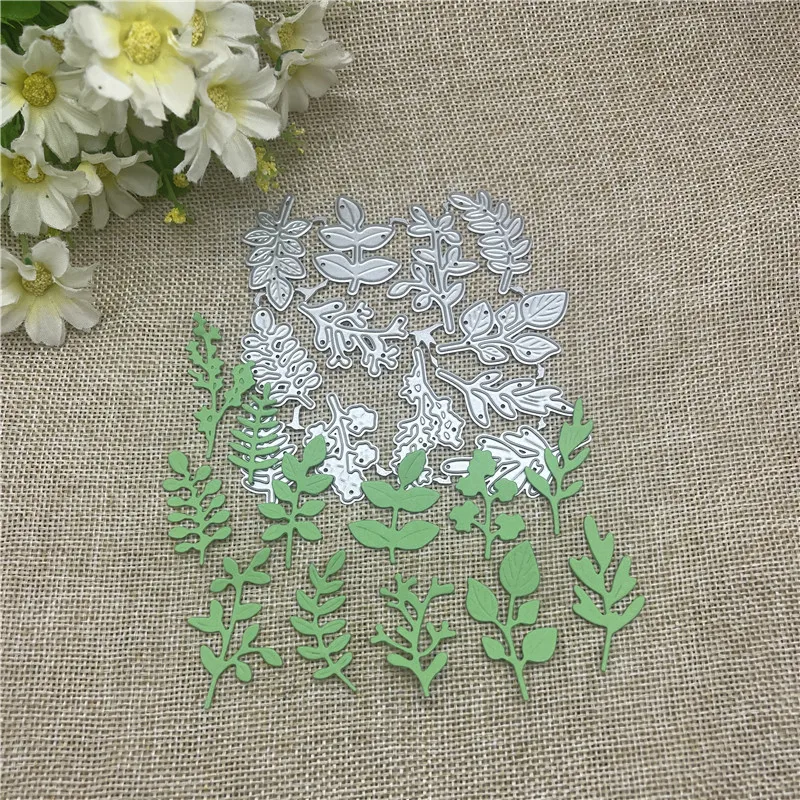 Pochoirs de matrices de découpe de feuilles de branches pour bricolage, scrapbooking décoratif, gaufrage artisanal, modèle de découpe, ensemble de 12 pièces