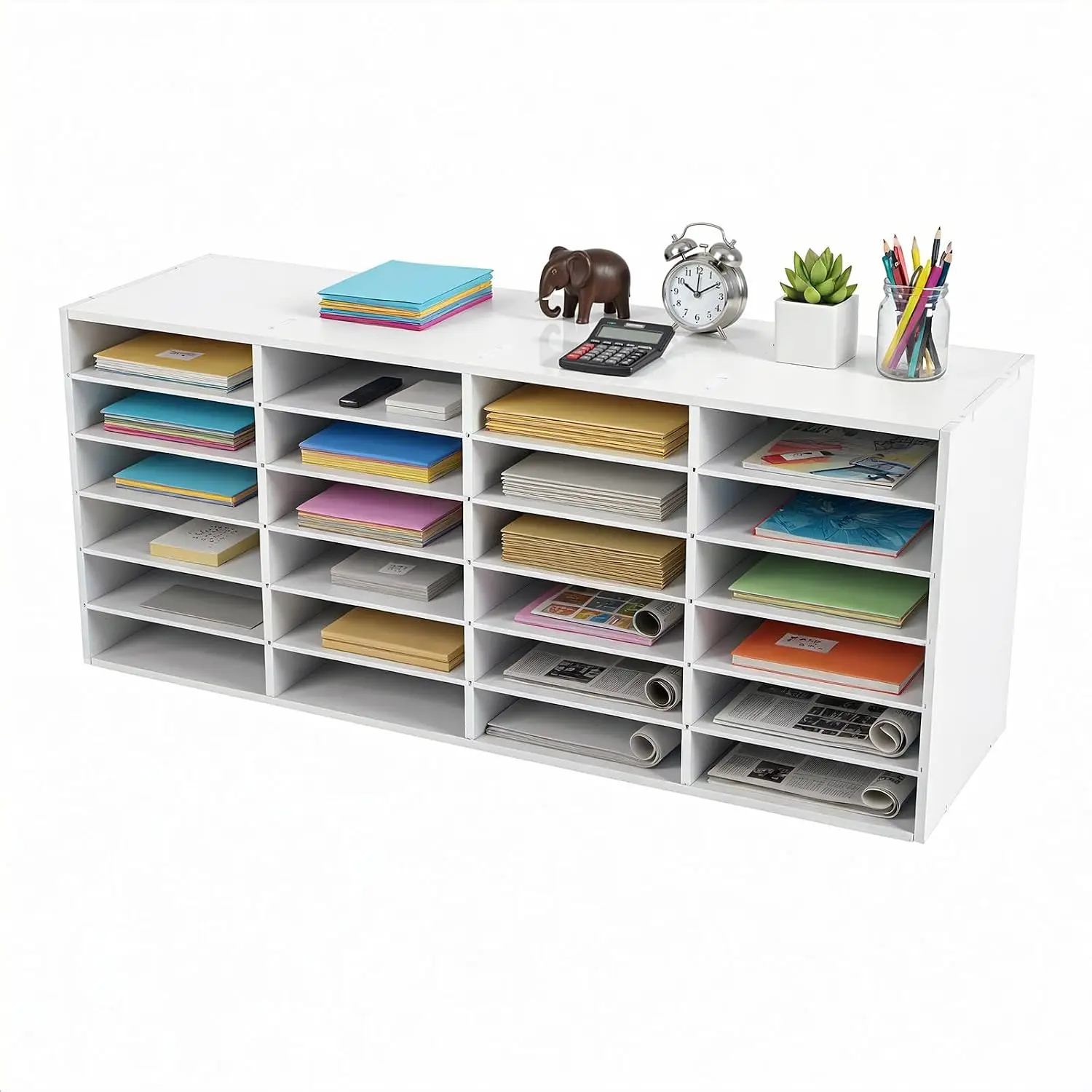 Mail Sorter Organizer, 24 Compartments Mailbox for Classroom, Desktop File Organizer with Adjustable Shelves, Customized