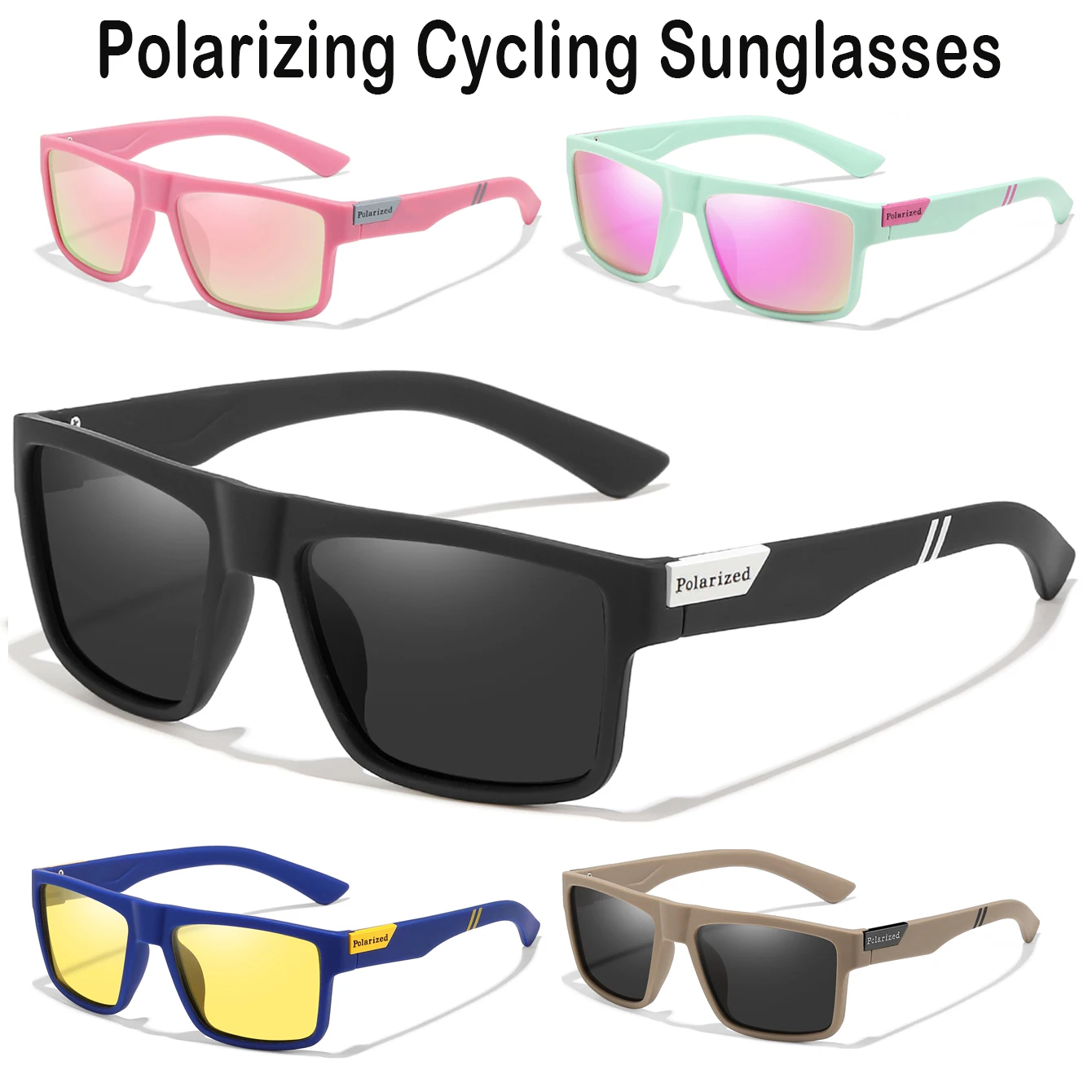 Unisex Mode Polarisierte Farbe Objektiv Radfahren Brille UV-Schutz Outdoor Sport Klassische Quadratische Rahmen Anti-glare Gläser