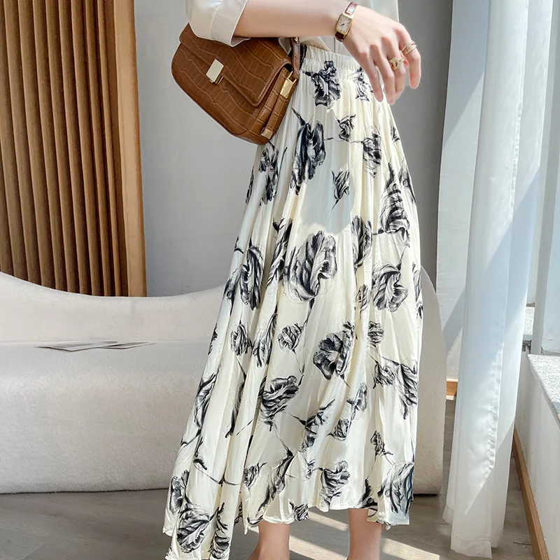 

Spring and summer new A-line skirt women's high waist print slim hip temperament Joker long umbrella