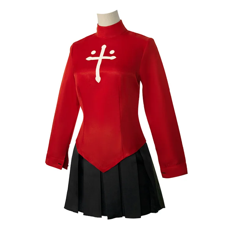 Anime Fate Stay Night Tohsaka Rin Cosplay Costumes Girl Red Shirt Skirt Women Halloween Costumes Dress Headwear Role Play