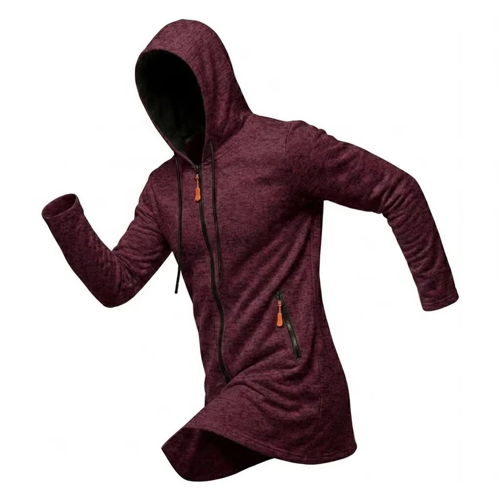 Neue Herren-Kapuzenjacke mit Reißverschluss, thermisch, winddicht, lässiger Fleece-Sweatshirt, Reißverschlusstaschen, langer Mantel für Outdoor-Aktivitäten, mit Kapuze – Detail 16