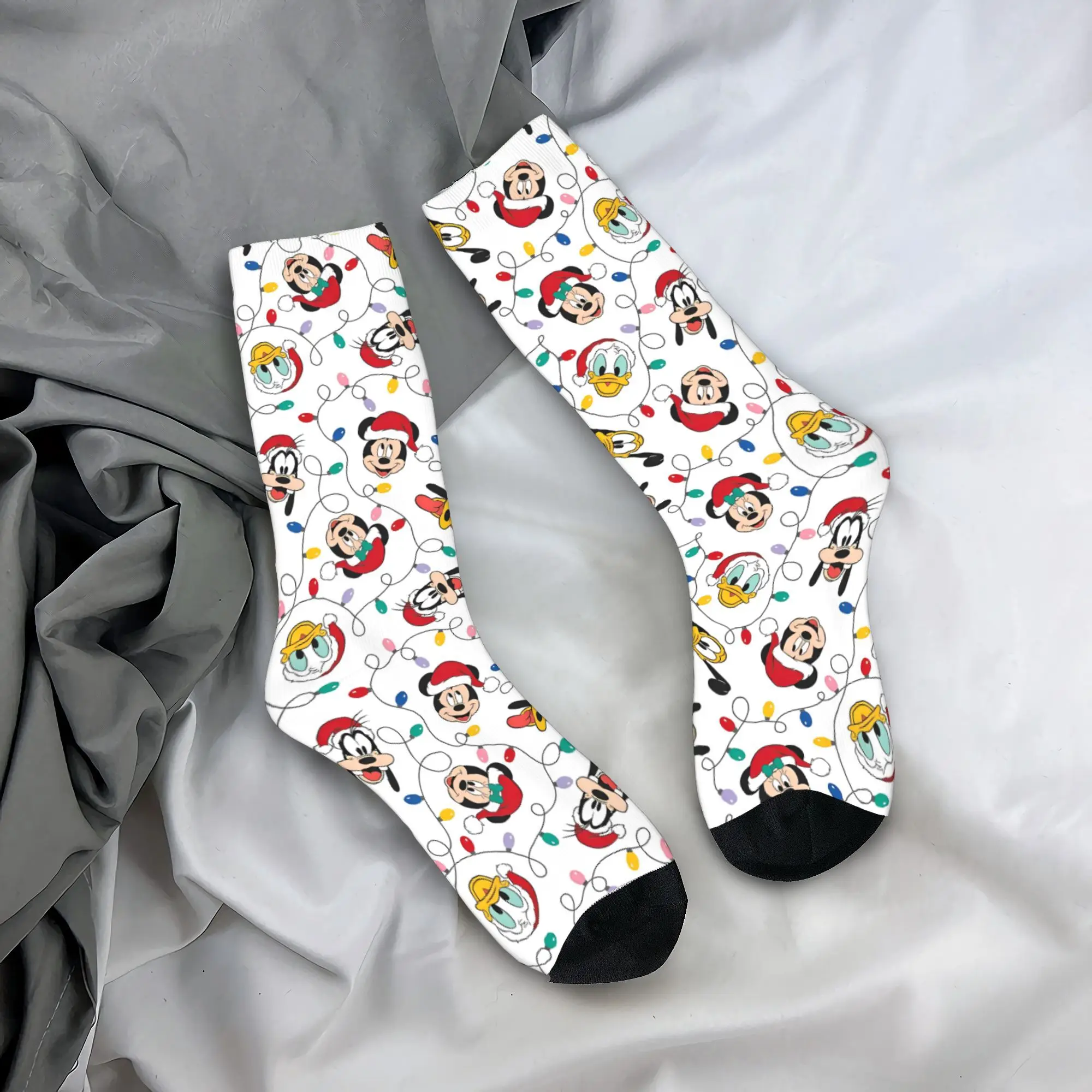 Merry Christmas Mickey Mouse Winter Warm Stockings Men Women Socks Minnie Donald Duck Goofy Goof Sweat Absorbing Middle Tube