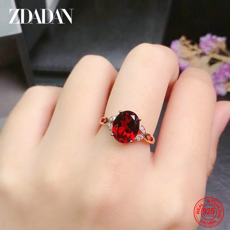 ZDADAN 925 Sterling Silver Adjustable Ruby Ring For Women Fashion Jewelry Gifts