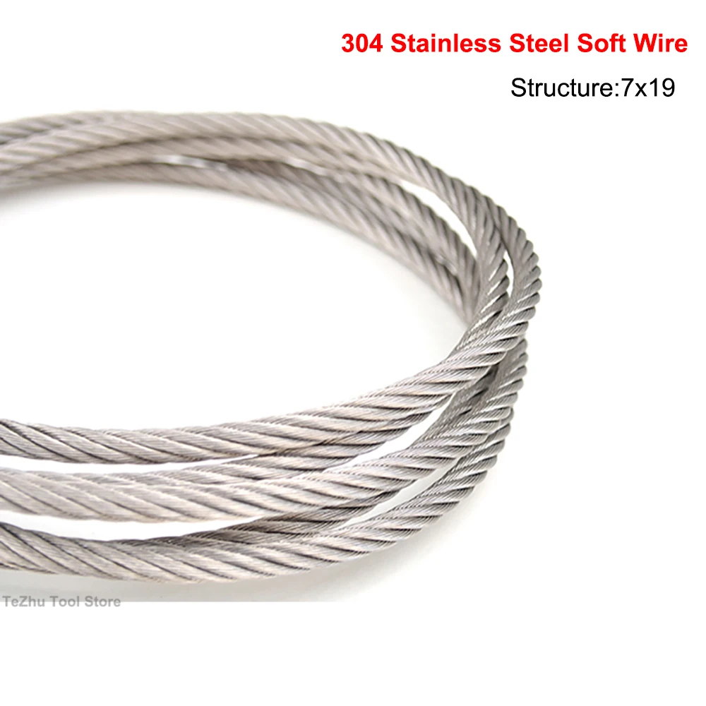 304 Stainless Steel Soft Wire Rope Cable Diameter 1.0mm-20mm Crane Wire Rope lifting And Hoisting Rope 7x19 Structure