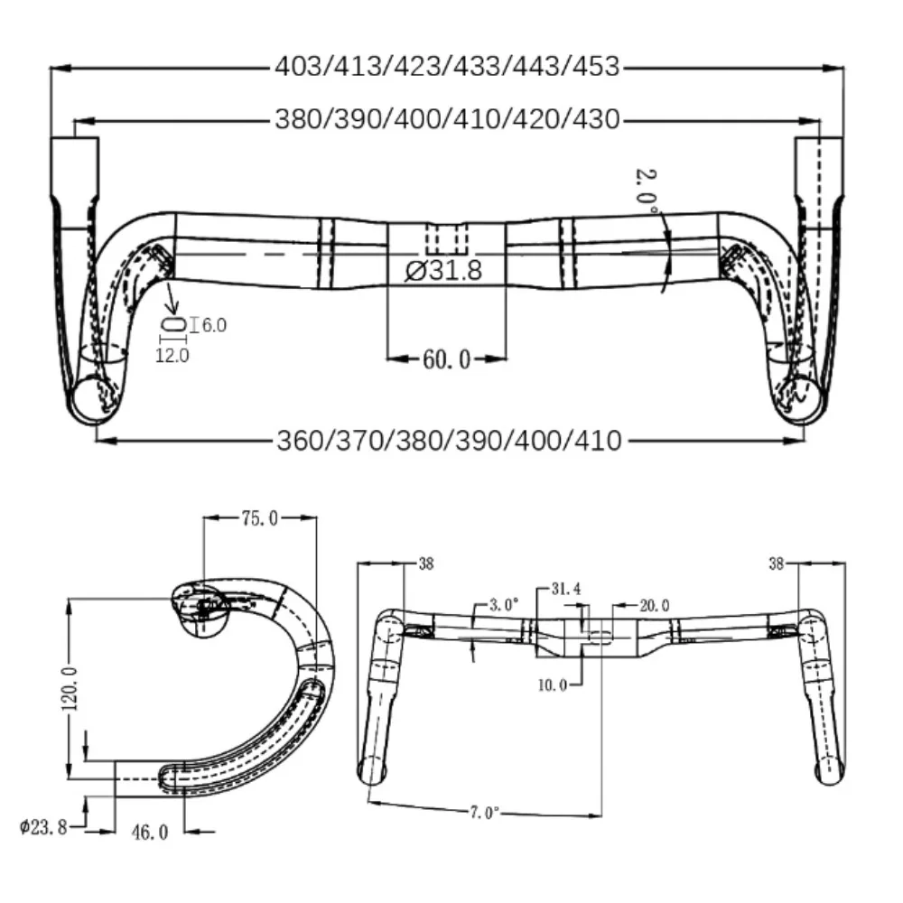 BUCKLOS Ultraleichter Fahrradlenker Vollcarbon Kompakter Dropbar, Interne Kabelführung UD Matt Fahrradlenker Fahrradzubehör – Detail 2