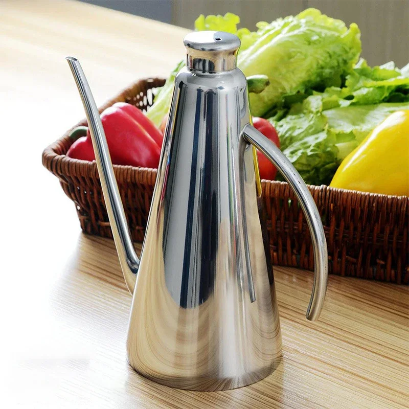 304 Stainless Steel Oil Bottle Seasoning Vinegar Dispenser Condiment Storage Container Dustproof Kitchen Teapot Accessory
