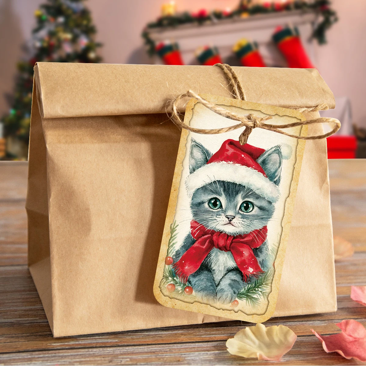 50 Stück Weihnachts-Hängeetiketten zum Aufhängen mit niedlichen Katzen, Etiketten für Weihnachtsbaumschmuck, Geschenkkarten, Geschenkverpackungen, Gastgeschenke für Zuhause, Party-Dekoration – Detail 5
