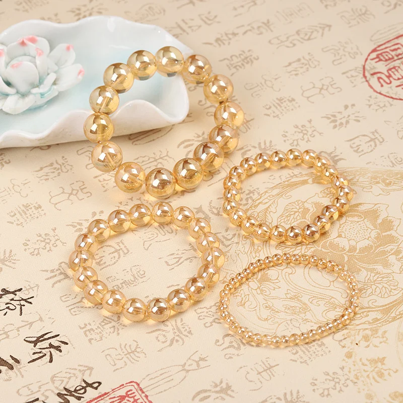 Fashion Jewelry Amber Bling Gold Bracelet 6/8/10/12mm Elastic Men's and Women's Healing Bracelets, Yoga, Meditation Jewelry