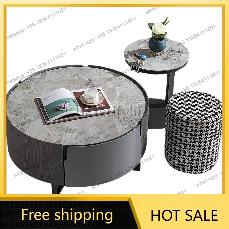 LS designer new coffee table marble light luxury with drawer storage size tea table combination