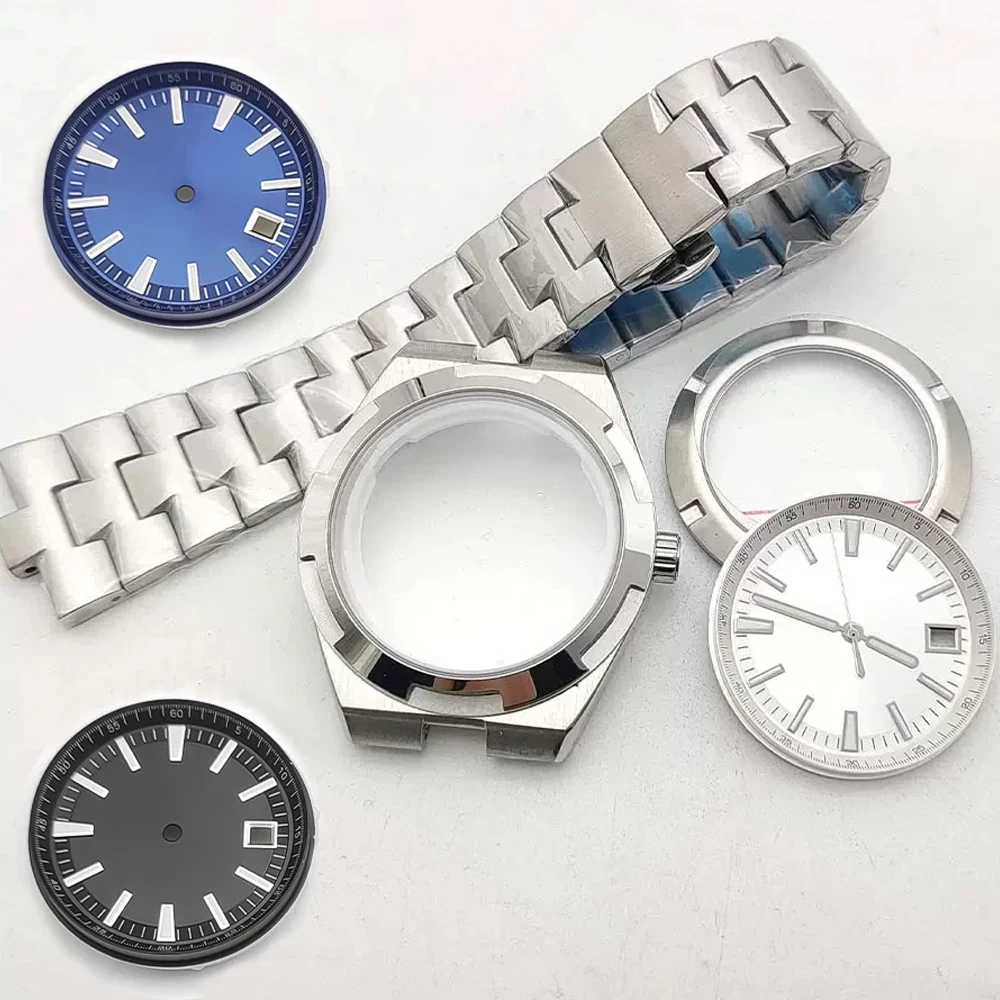 Watch Case + Strap + Hands + Dial Set, Stainless Steel Sapphire Glass Case 41mm, for NH35 NH36 4R Movement, 33mm Dial NH35 Case