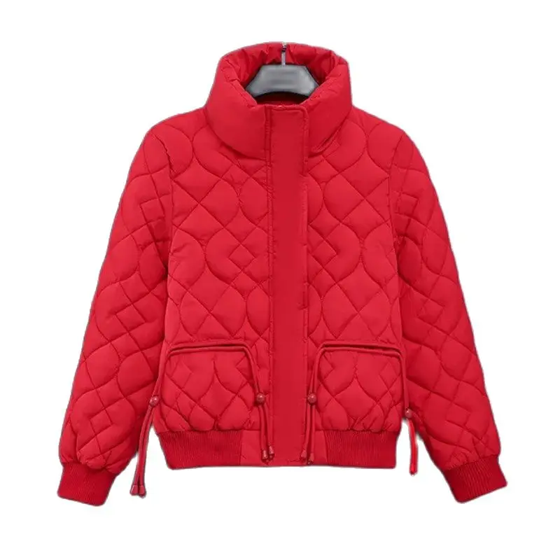 Chaqueta corta de algodón para mujer, abrigo holgado con cuello levantado, prendas de vestir exteriores con cordón, Parka gruesa, novedad de invierno, 2023