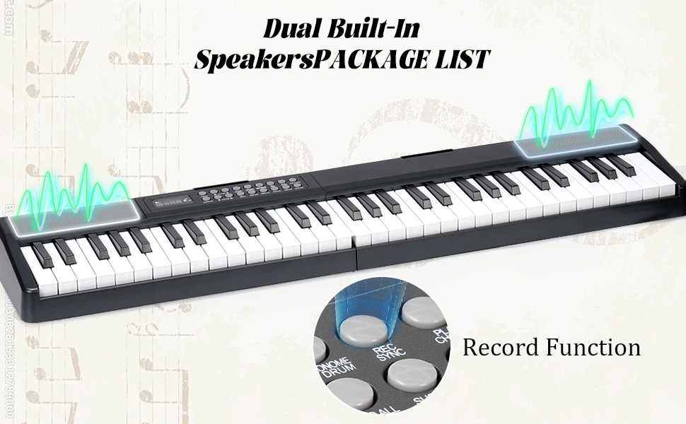 بيانو قابل للطي 61 مفتاحًا لوحة مفاتيح محمولة بيانو 1000 نغمة 150 أغنية تجريبية قابلة للطي لوحة مفاتيح إلكترونية بيانو أسود قابل للطي