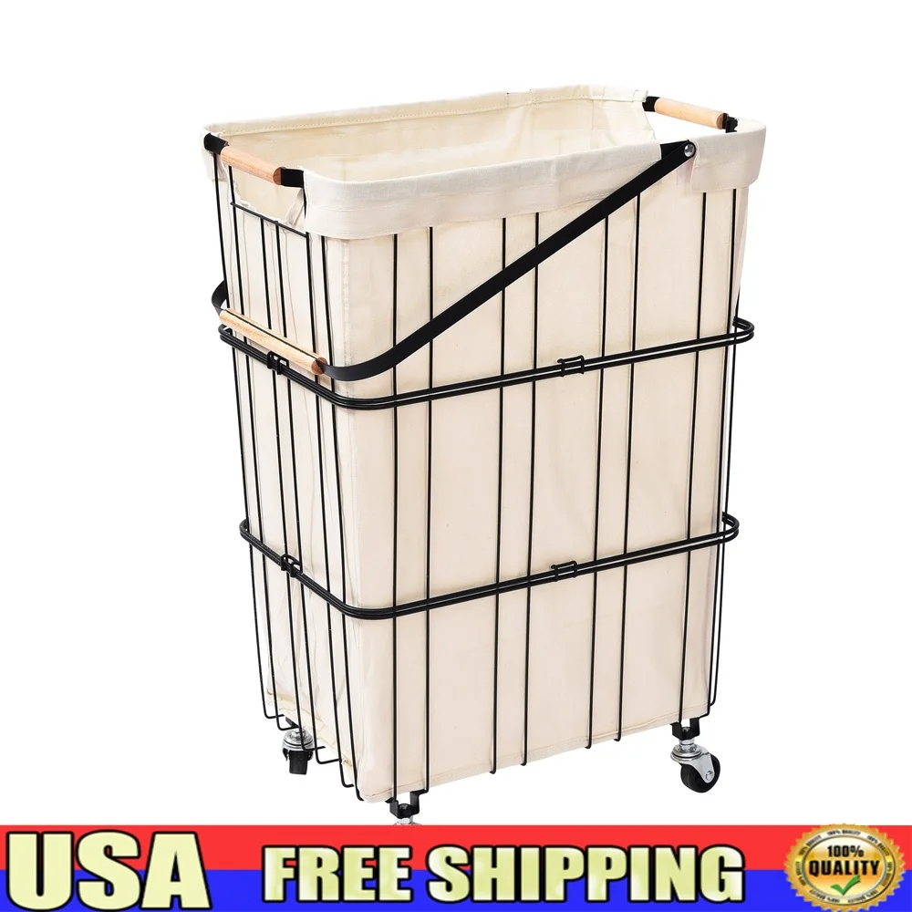 

Mobile Rolling Laundry Basket Cart with Handle Heavy-Duty Wheels Portable Storage Sorter Home Dorm Family Easy Assembly