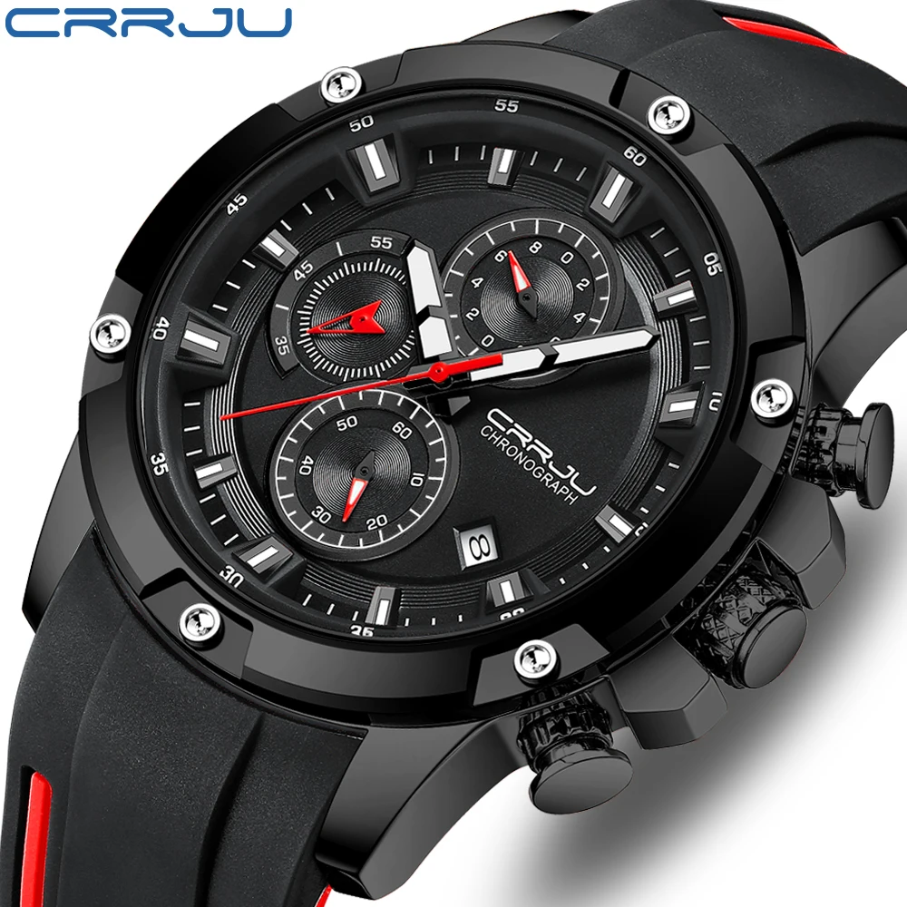 Men Watches CRRJU Luxury Leather Military Watches for Mens Fashion Chronograph Date Waterproof Quartz Man Watches reloj hombre