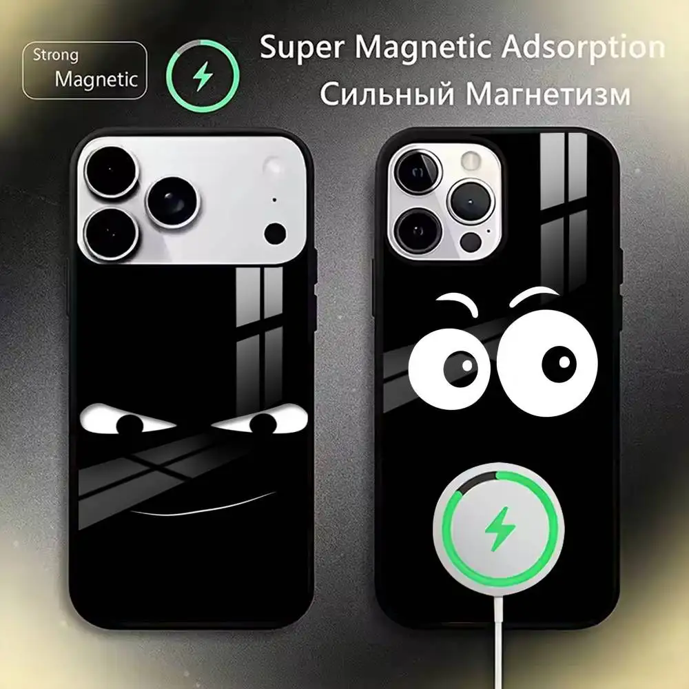 

Minimalist Black Cartoon Face Phone Case For iPhone17,16,15,14,13,12,11 Plus,Pro Magnetic with Magsafe Wireless Charging
