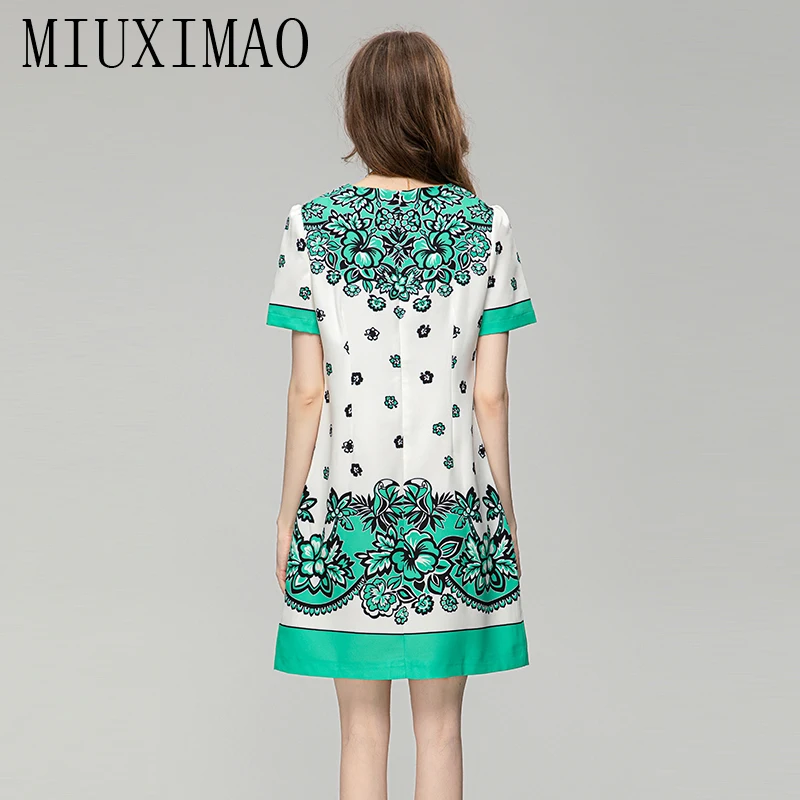 MIUXIMO-vestido fino de manga curta para mulheres, diamantes floridos, tanque verde, mini vestido solto, moda outono, 2023