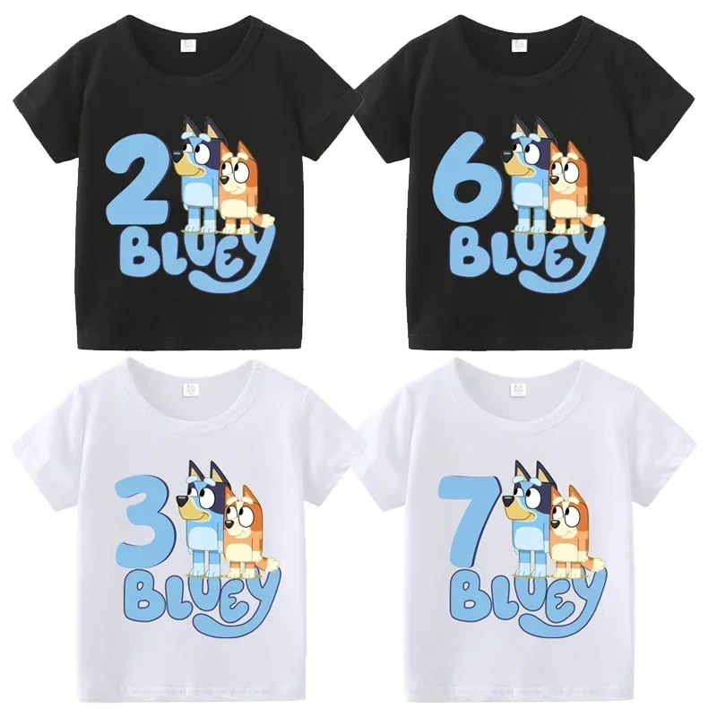 Blueys Baby Birthday T Shirt for Boys Girl Bingo Number Kids Clothes Summer Cartoon Letter Tees Shirts Toddler Short Sleeve Tops