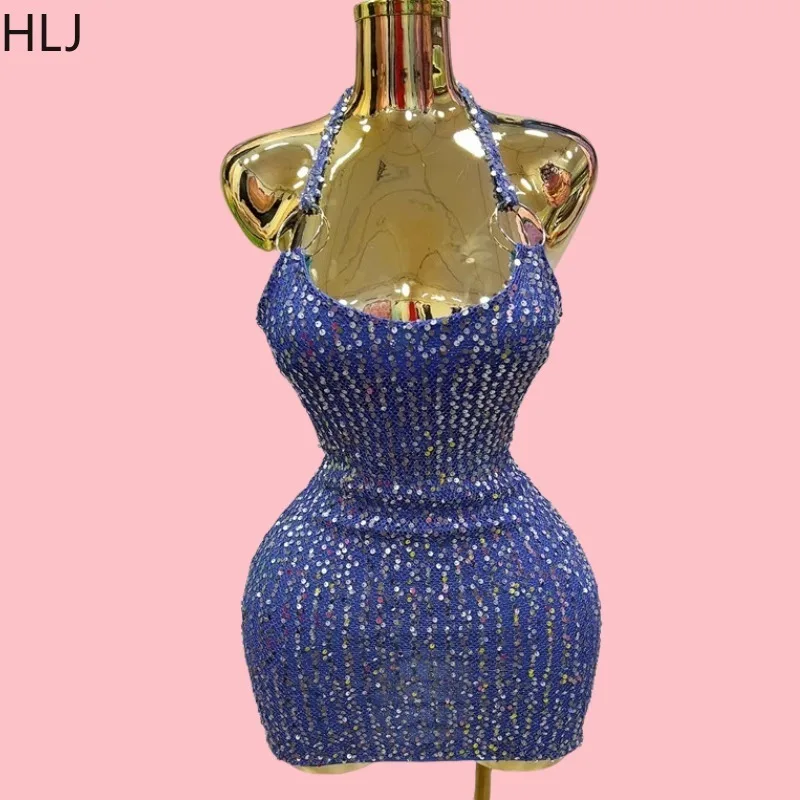 

HLJ Sexy Rhinestone Patchwork Bodycon Mini Dress Woman Spaghetti Strap Backless Shining Dresses Female Party Clubwear Vestidos