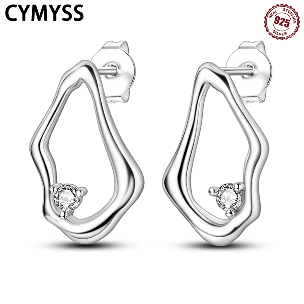 

CYMYSS 2025 New 925 Sterling Silver Irregular Diamond Zircon Stud Earrings Boutique Birthday Party Jewellery Gift Women Earrings