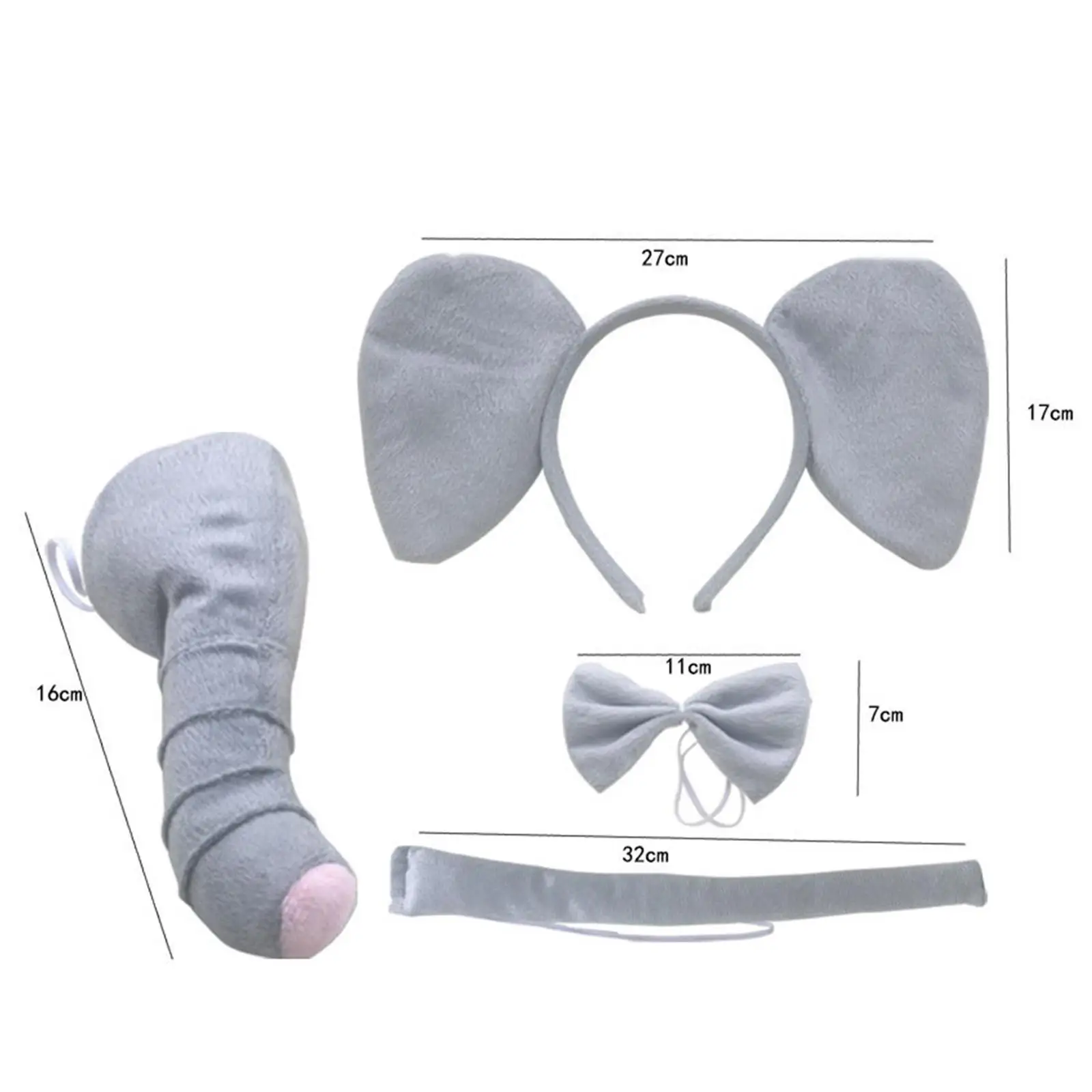 Elephant Ears Headband Nose Bow Tie Tail Gloves for Holiday Halloween Party