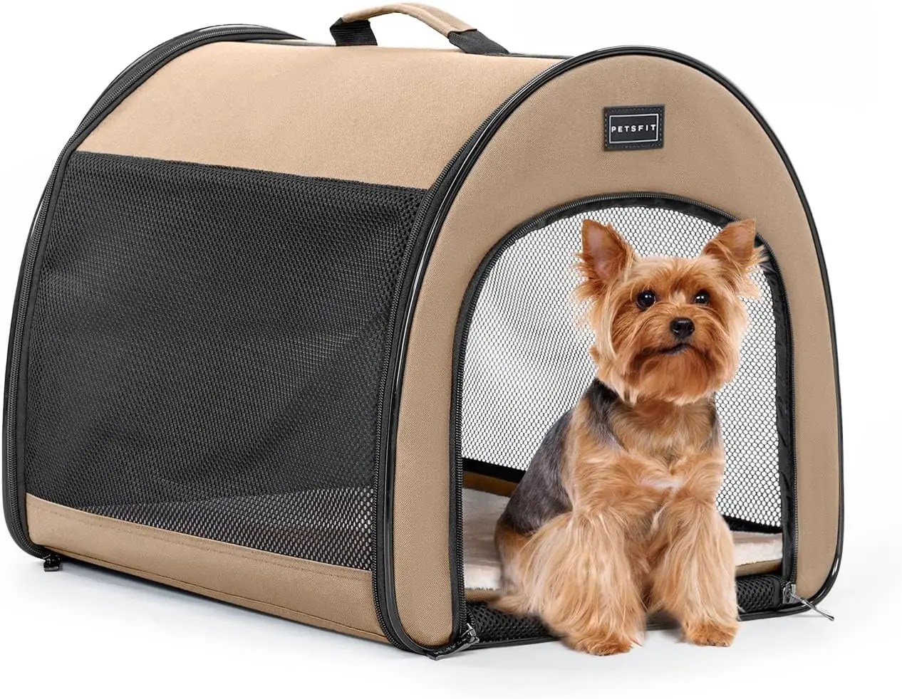 

Portable Dog Crate for Travel, Lightweight Collapsible Kennel with Thick Mat, Easy Setup, Khaki