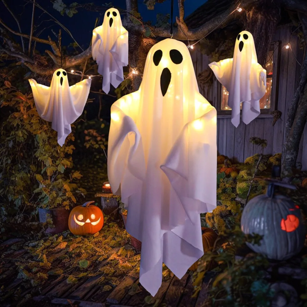 

Halloween LED Glowing Hanging Ghost Decoration Light for Room Atmosphere Party Setup Indoor Outdoor Use Plastic Material