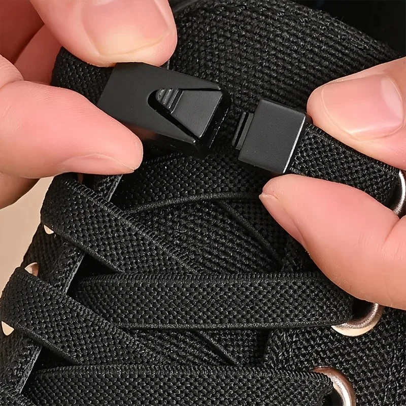 1 Pair 8mm No Tie ShoeLaces Press Lock Shoe Laces Without Ties Elastic Laces Sneaker Kids Adult Widened Flat Shoelace for Shoes