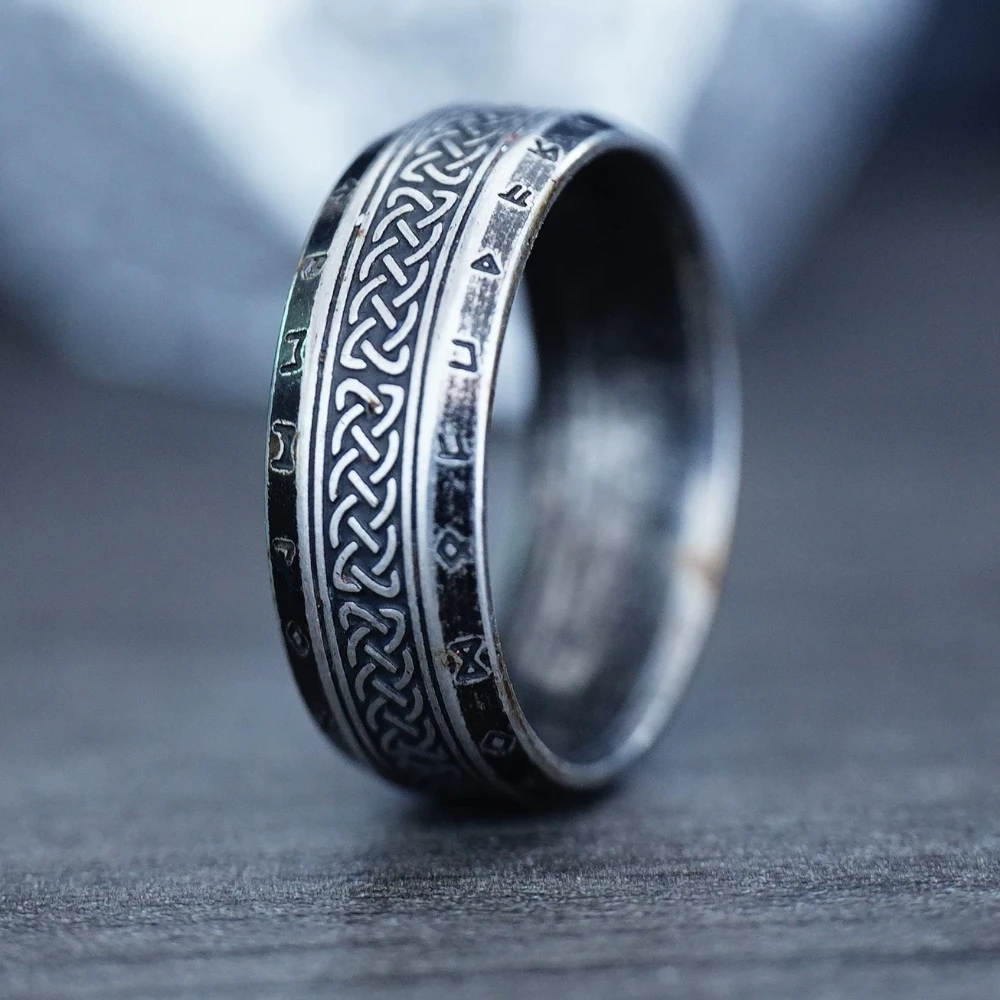 YILUOCD Edelstahl Viking Runen Ring für Männer Frauen Vintage Nordic Keltischen Knoten Ringe Odin Brief Amulett Schmuck Großhandel – Detail 5