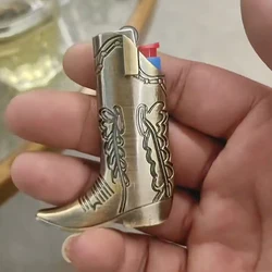 Retro Unusually Metal Western Cowboy Boots Lighter Case Decorative Cover for BIC Mini J5 Lighter