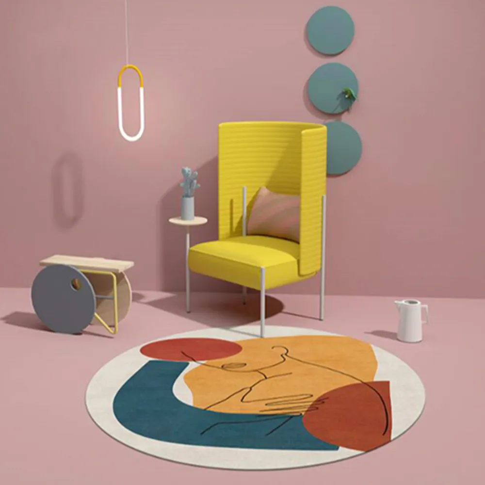 Fashion Simple Nordic Geometry Carpet Morandi Color Geometric Rug Living Room Bedroom Hanging Basket Chair Round Floor Mat