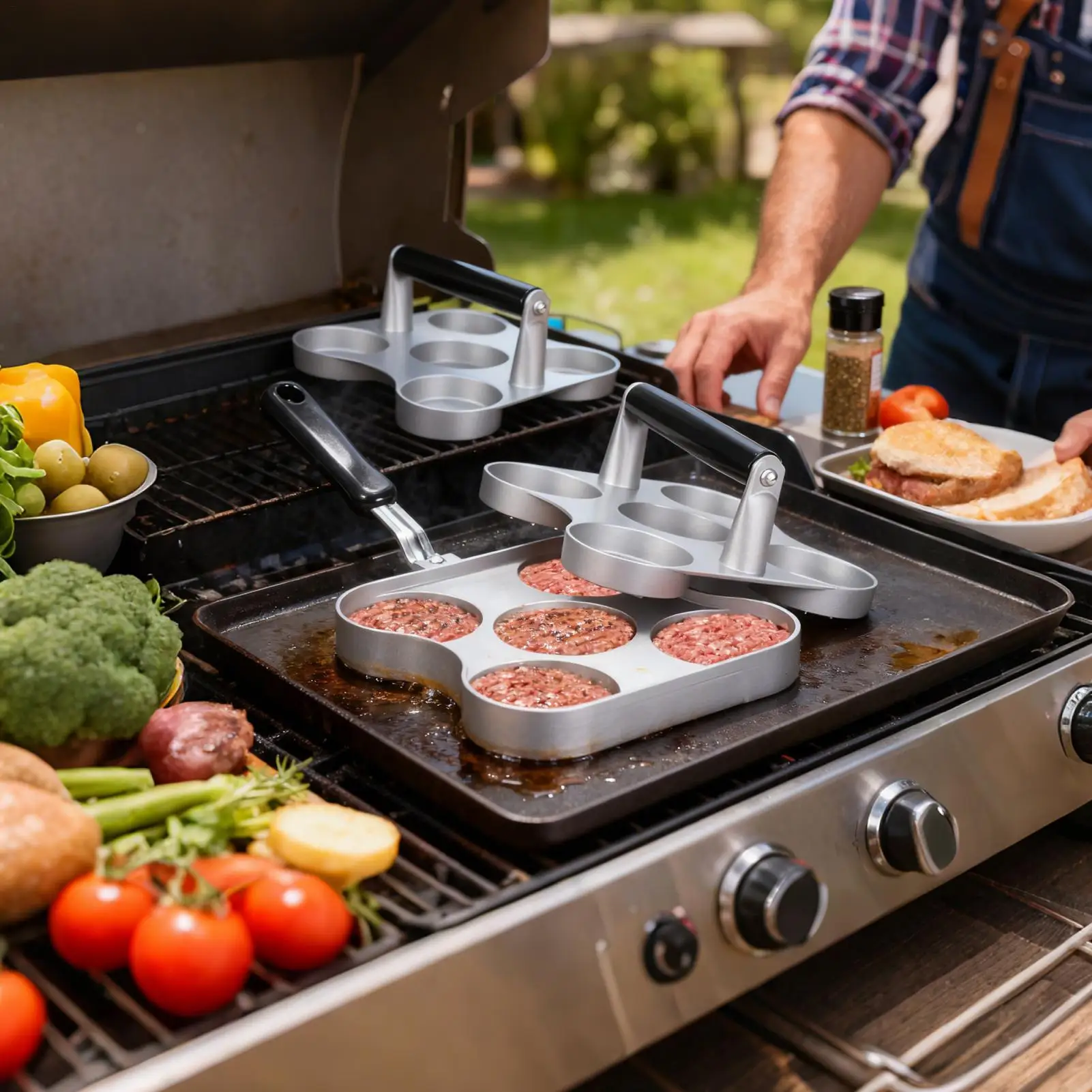 

Burger Press 5-Grid Heavy-Duty Non-Stick Grill Press Smasher Griddle Accessories Bacon Burger Smasher For Kitchen Cookouts