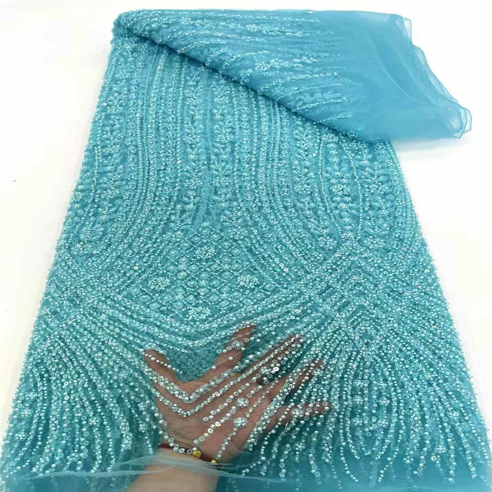 African Lace Fabric 2025 Sequins Beaded Embroidery Groom Nigerian Bridal High Quality French Tulle Lace Fabric For Wedding