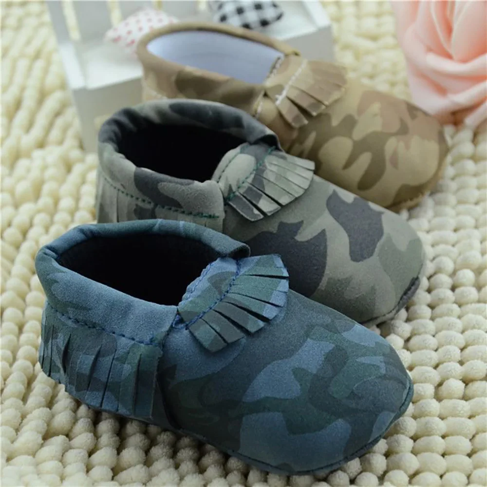 Newborn Toddler Crib Camouflage Moccasin First Walkers Infant Boy Canvas Shoe Footwear Wholesale Baby Soft Sole Shoes