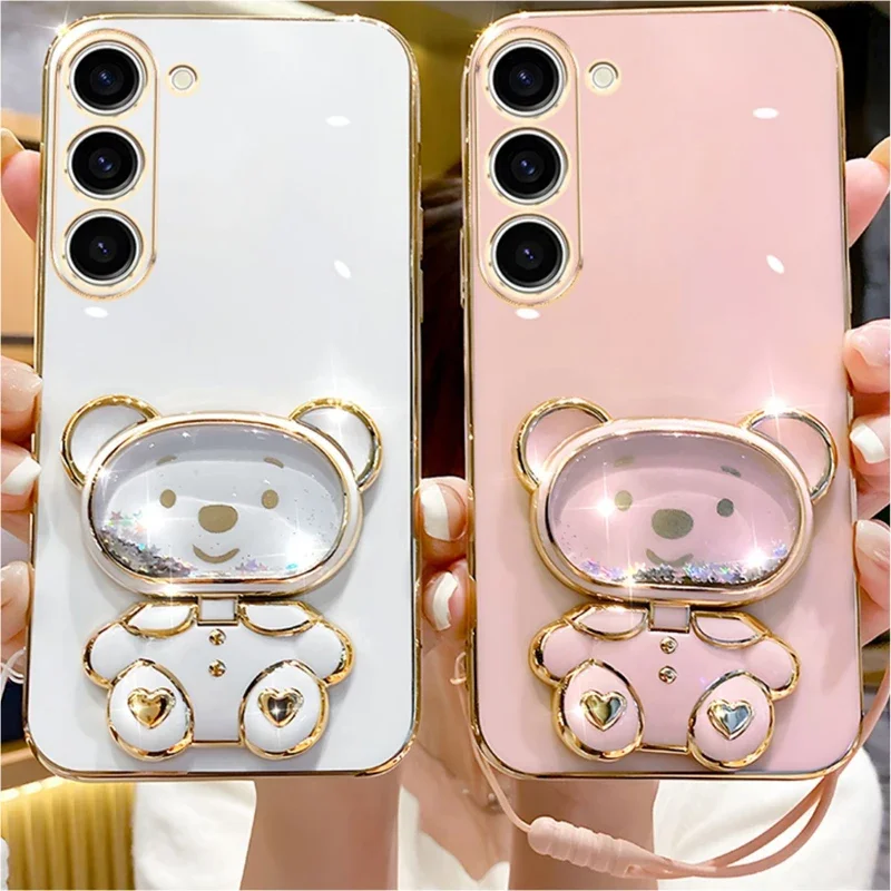 Mirror Quicksand Bear Case For Samsung S24 S23 Ultra S21 S22 Plus S23 FE Note 10 Plus S20 FE S23 S8 Plus Silicone Cover