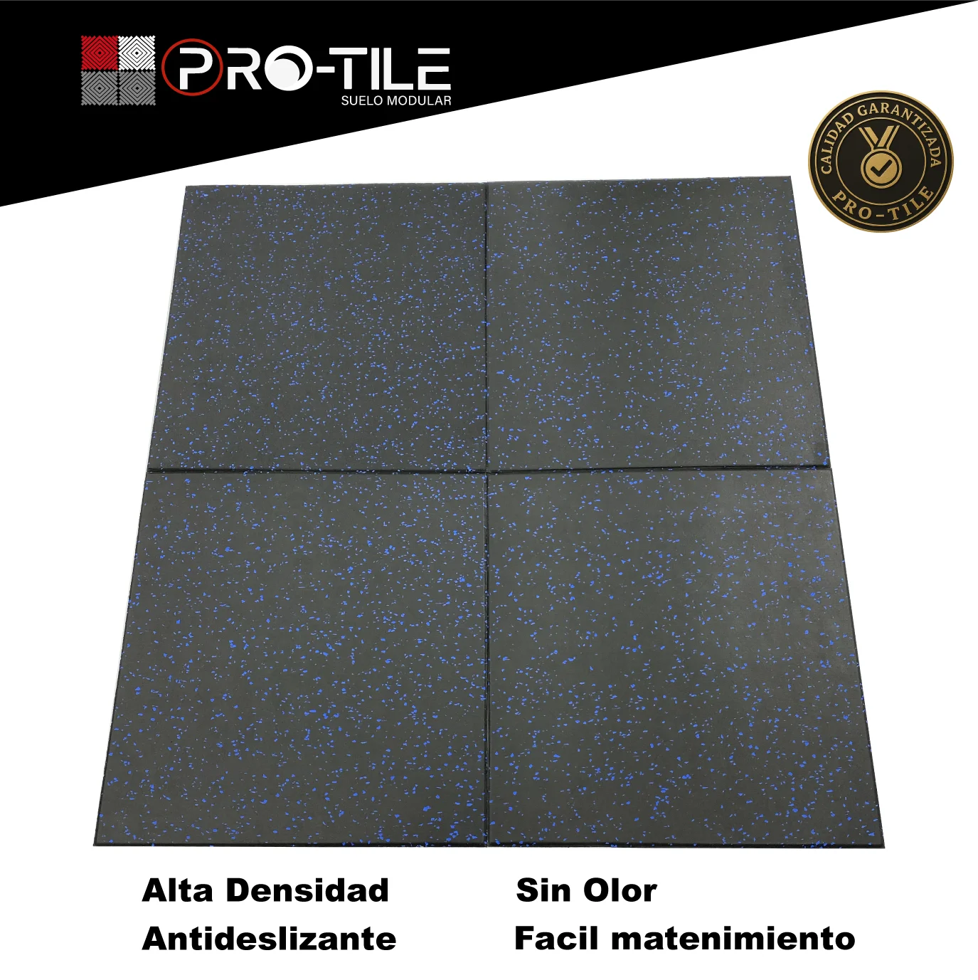 Suelo Modular para gimnasio. suelo modular de caucho. Caja de 10 unidades. Suelo antihumedad y aislante térmico para gym. marca PRO-TILE.