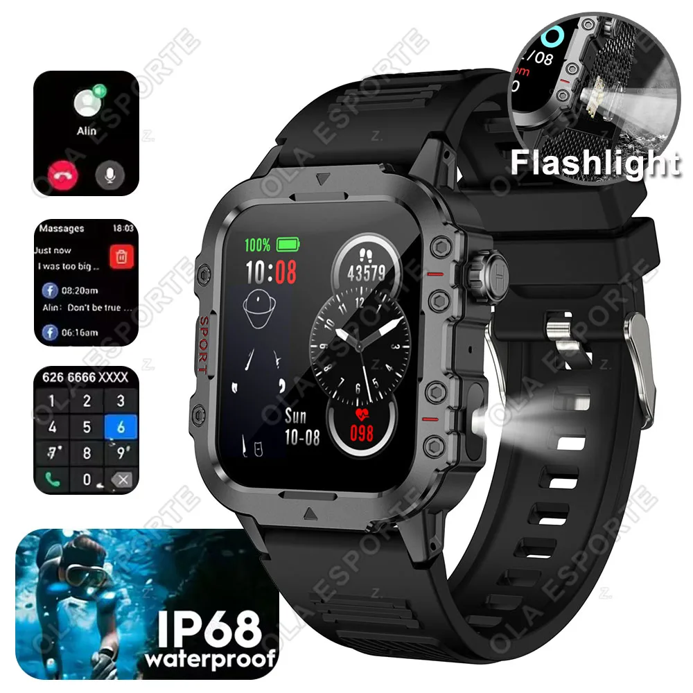 

Новые умные часы 2026 года для мужчин, военные, для активного отдыха, с Bluetooth-звонками, LED-подсветкой, беспроводной связью, водонепроницаемые IP68, модель R30Max