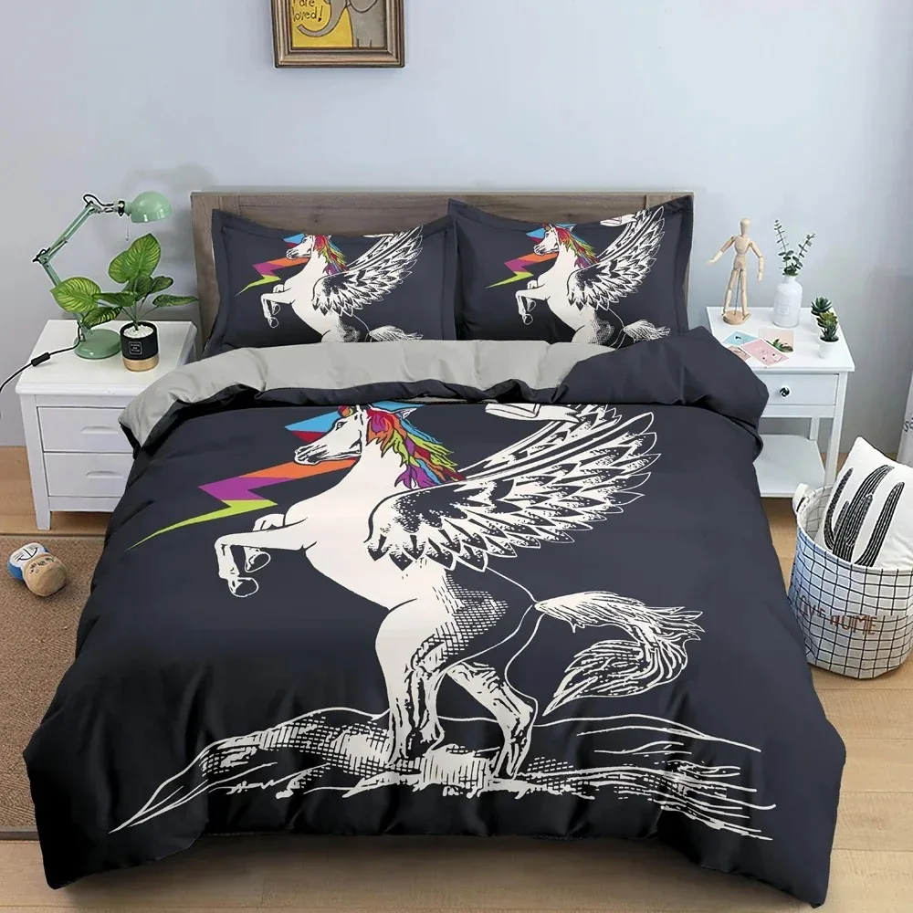 Cartoon Animal Unicorn Bedding Set Bedclothes Kid's Bedroom Duvet Cover Set Pillowcase King Queen Twin Size Home Texture