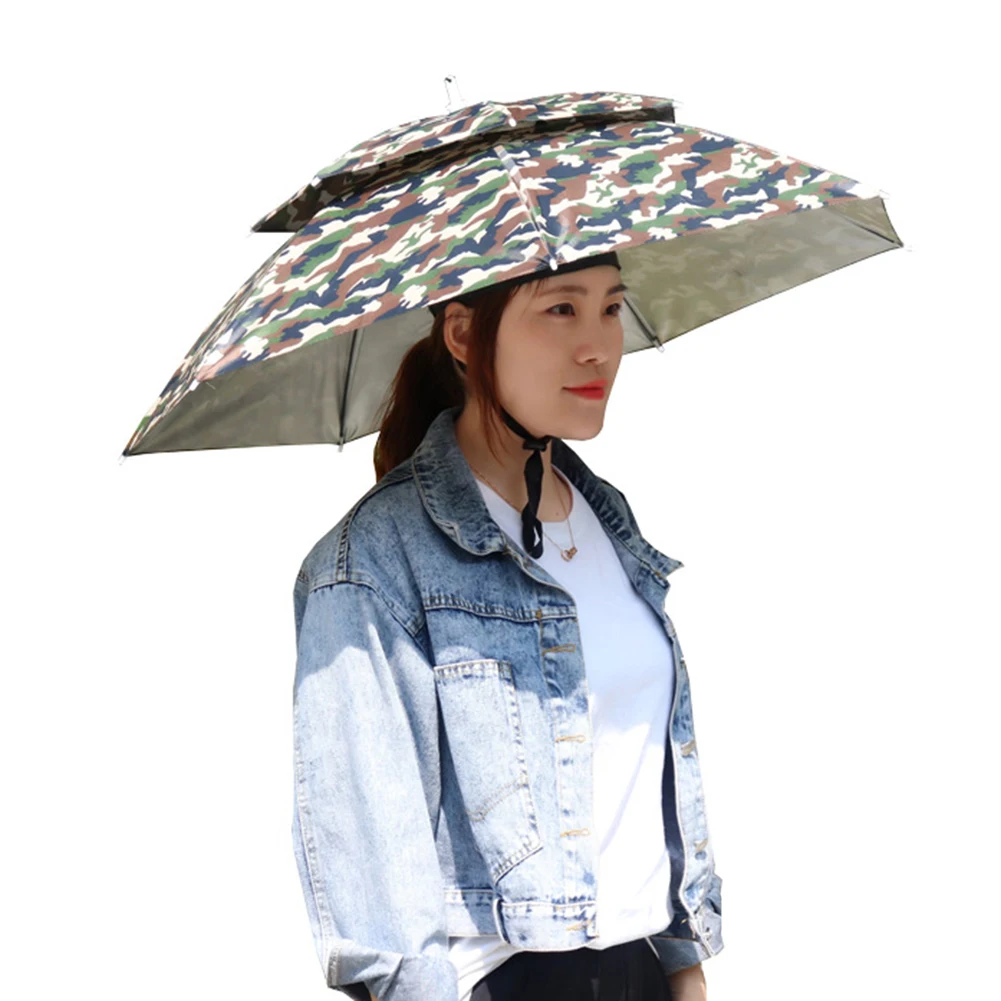 Portable Rain Umbrella Hat Foldable Outdoor Angler Sun Shade Waterproof Camping Fishing Headwear Cap Beach Head Hat