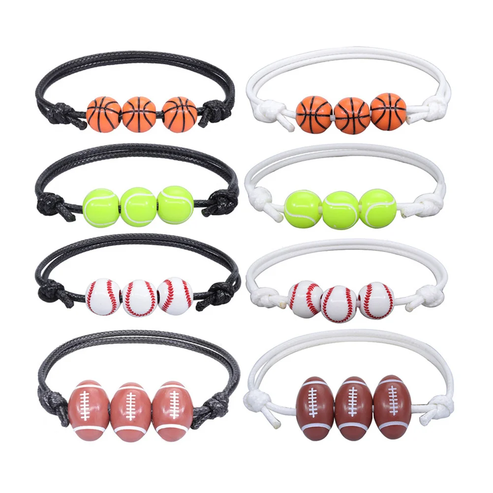

8Pcs Sports Bracelet for Kids Boys Girls Basketball Baseball Adjustable Wristbands Fashion Accessory Christmas Gift