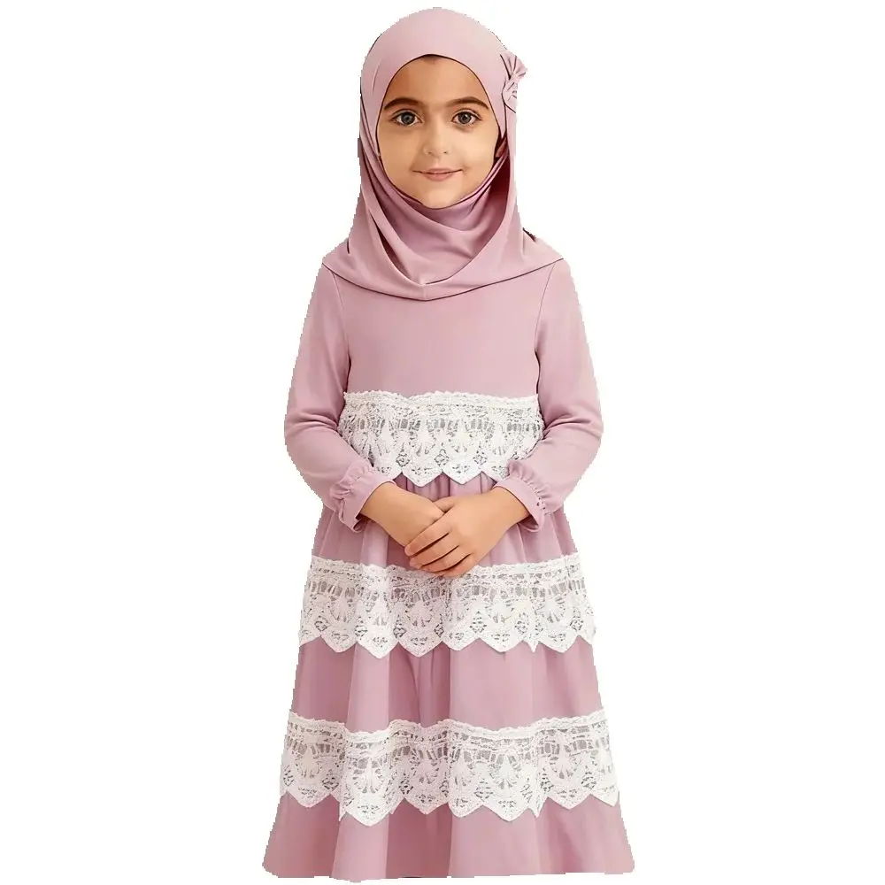 Enfants filles Khimar Djellaba Eid Ramadan Islam enfants vêtements dubaï Abaya turquie caftan musulman Hijab robe prière vêtement 2 pièces