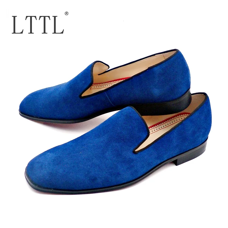 Free Shipping Navy Blue Suede Loafers Luxury Designer Men Leather Shoes Handcrafted Summer Casual Shoes Flats Male Dress Shoes