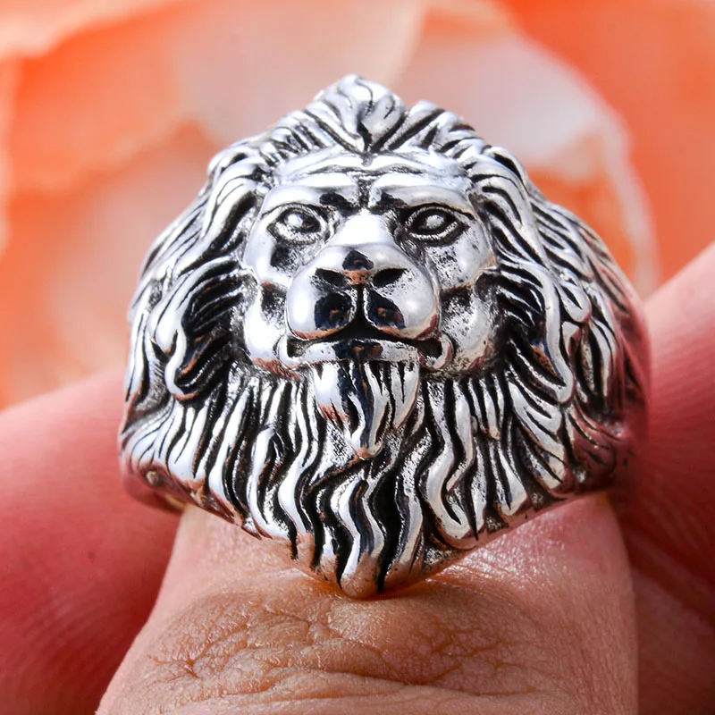 Original Jewelry Exaggerated Lion Animal Design Retro Thai Silver Men Party Ring Promotion Gifts Cheap Never Fade image 4