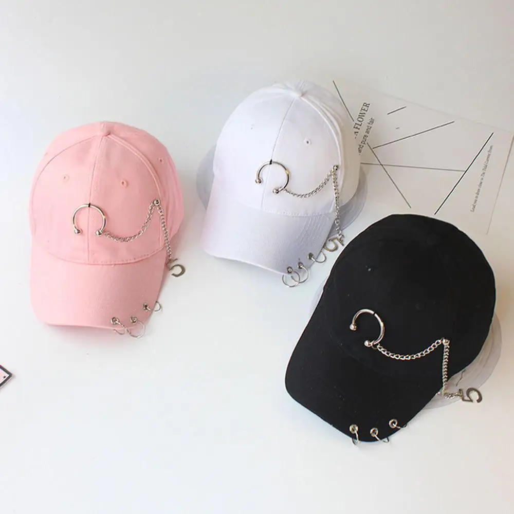 Adjustable Casual Hip Hop Male Female Chain Sports Girls Baseball Cap With Ring Visors Cap Snapback Hats