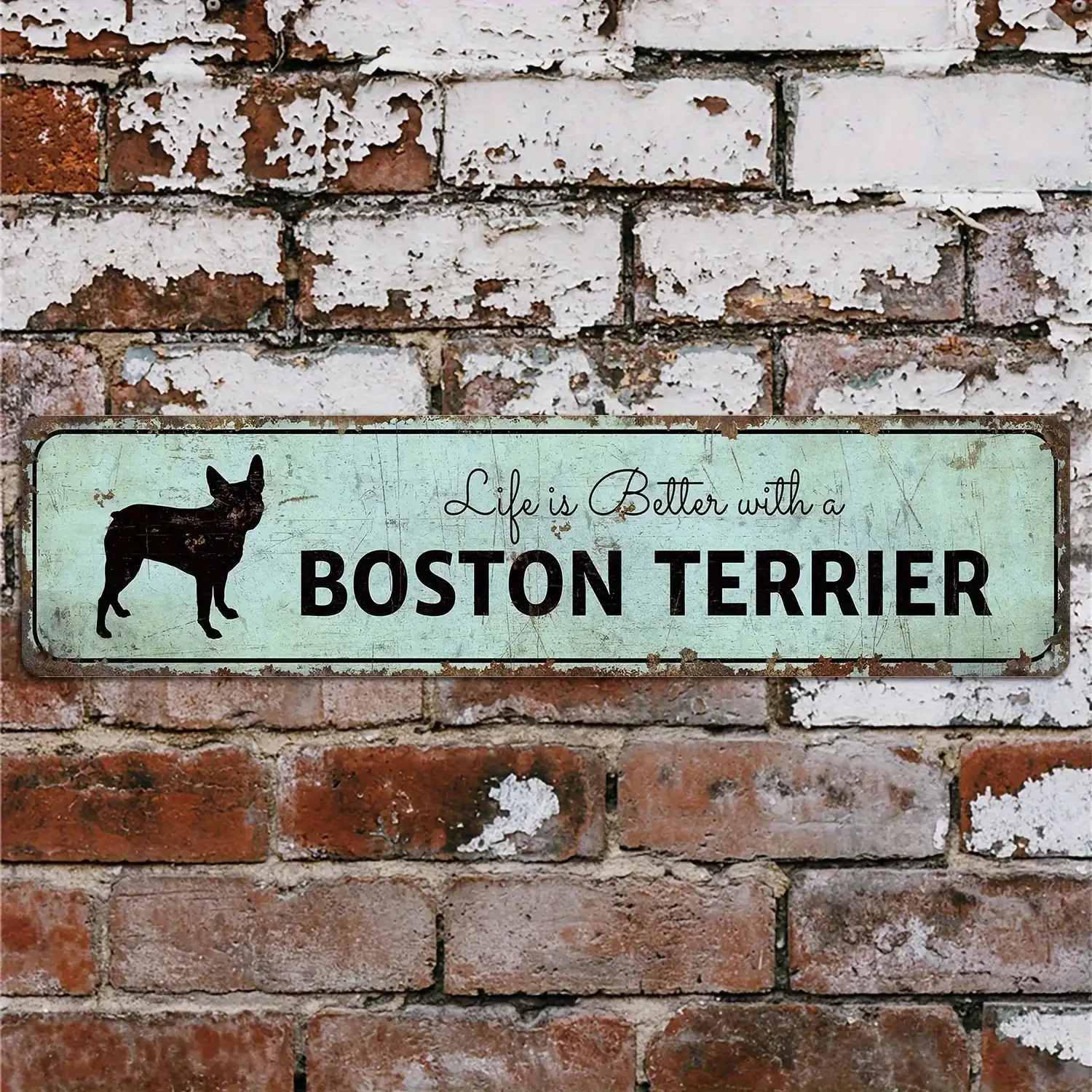 1pc Aluminum Sign - Vintage Pet Lover Decor, Boston Terrier Design, Mint Green Background - Lightweight Wall Hanging