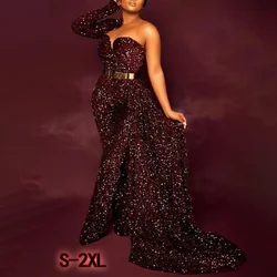 Off the-shoulder tube top sexy petite tail jumpsuit low cut sequin party jumpsuit high waist sexy evening dress bodysuit